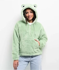 A.LAB Kendra Frog Green Sherpa Half Zip Hoodie
