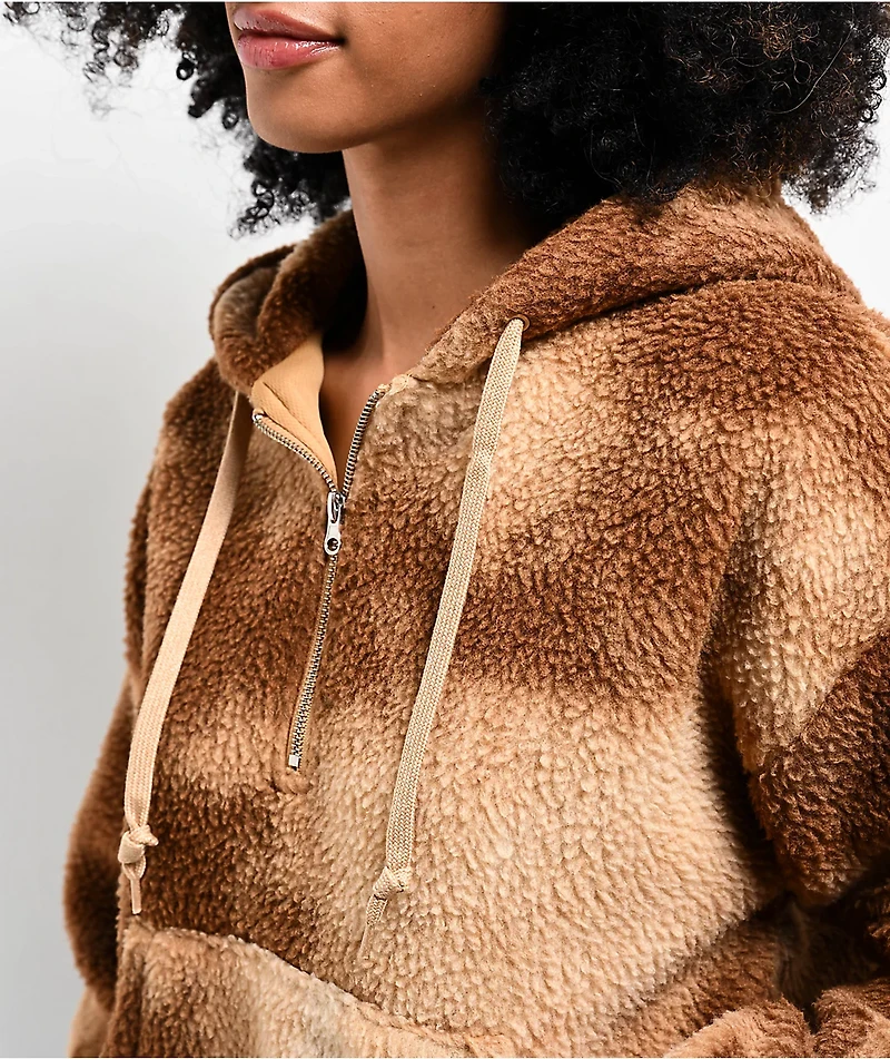 A.LAB Kendra Teddy Brown Tie Dye Sherpa Quarter Zip Hoodie