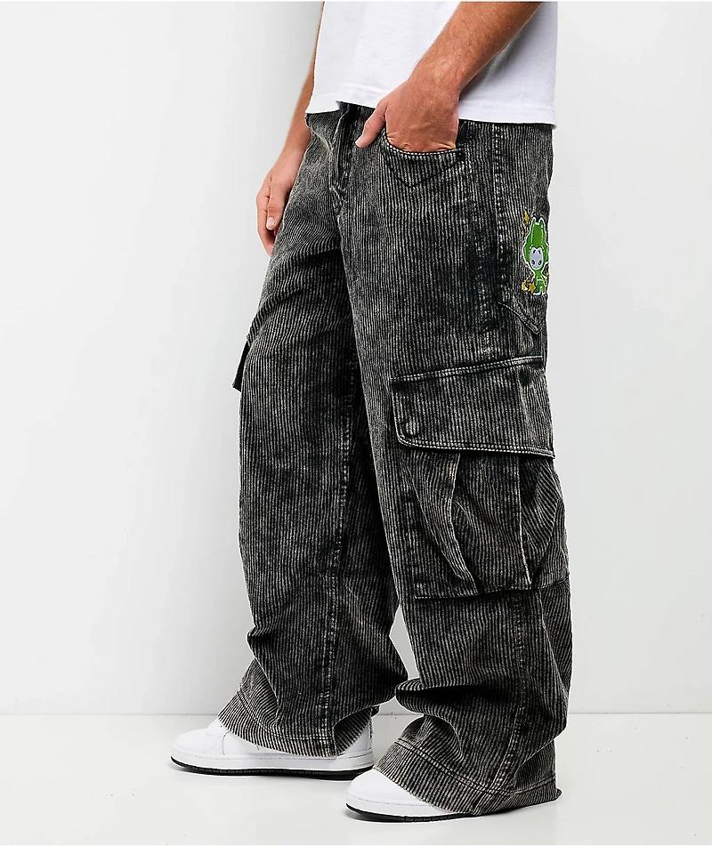 A.LAB Mega Rave Black Wash Corduroy Cargo Pants