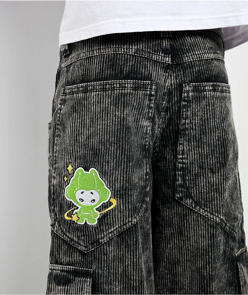 A.LAB Mega Rave Black Wash Corduroy Cargo Pants