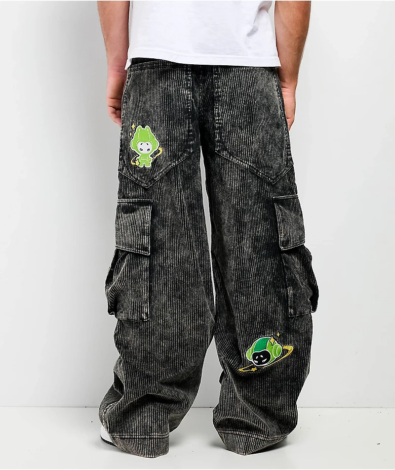 A.LAB Mega Rave Black Wash Corduroy Cargo Pants