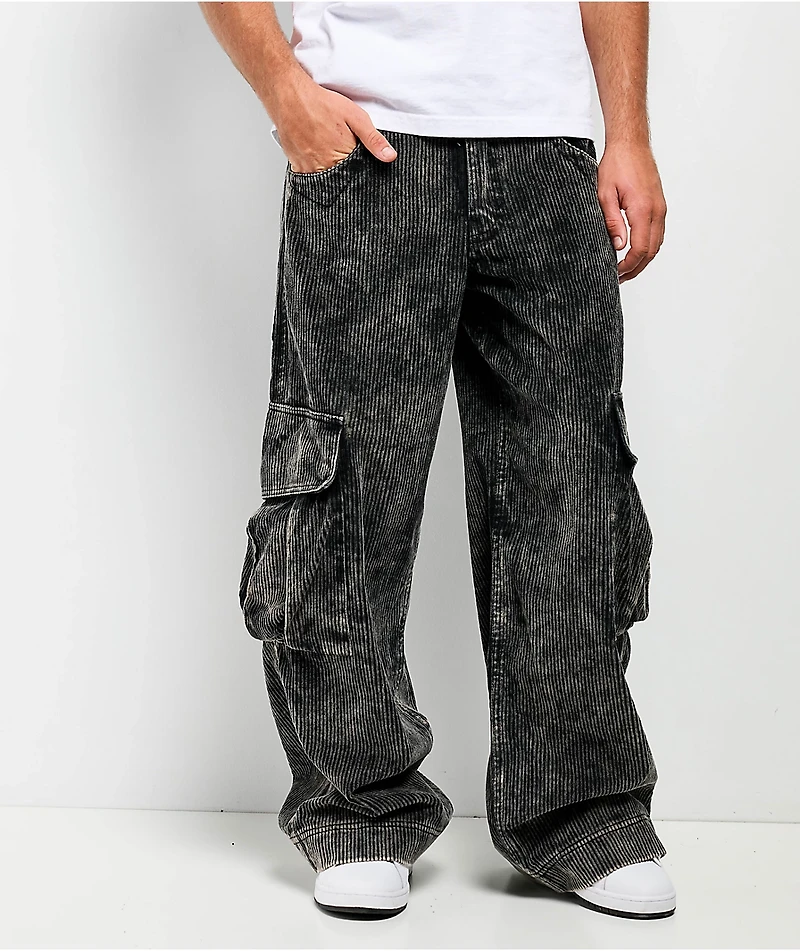 A.LAB Mega Rave Black Wash Corduroy Cargo Pants