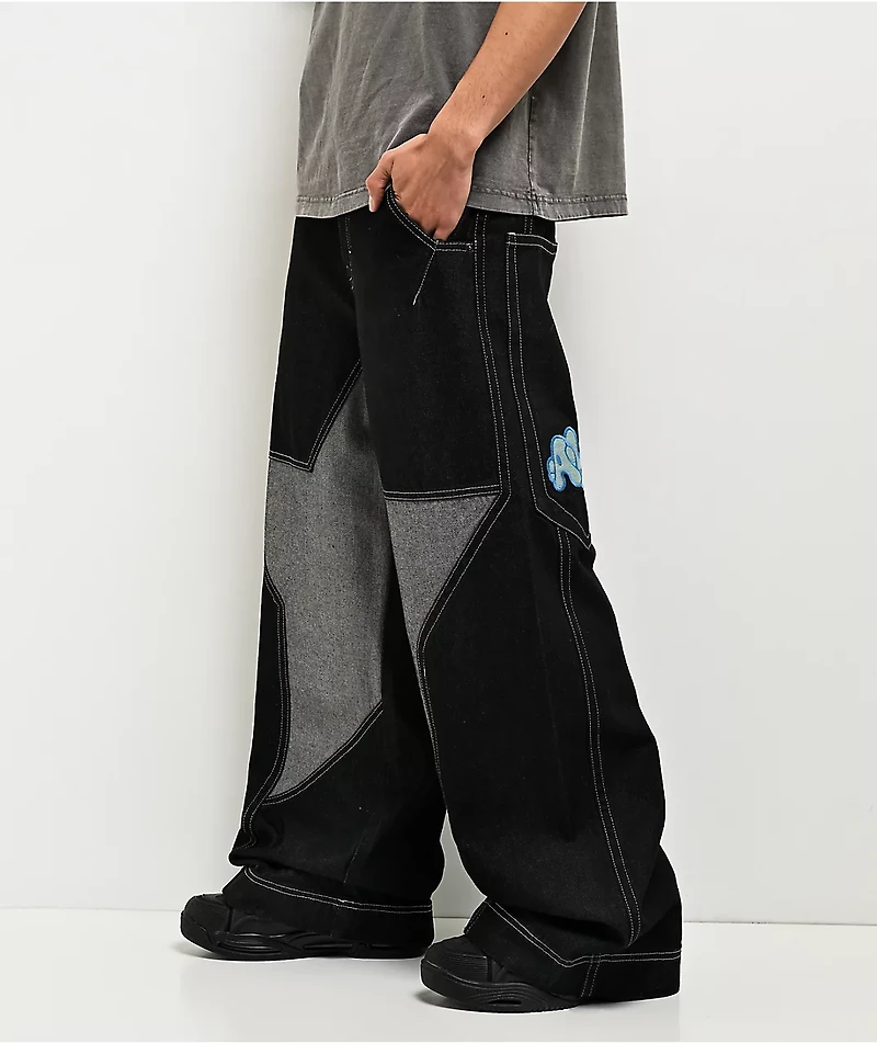 A.LAB Mega Star Contrast Black Baggy Jeans