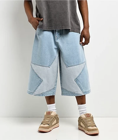 A.LAB Mega Star Light Blue Wash Denim Shorts