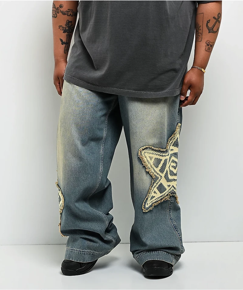 A.LAB Mega Star Patch Medium Blue Wash Jeans
