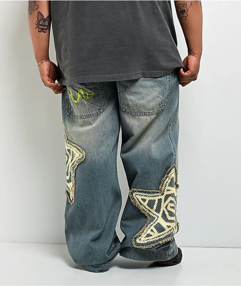 A.LAB Mega Star Patch Medium Blue Wash Jeans