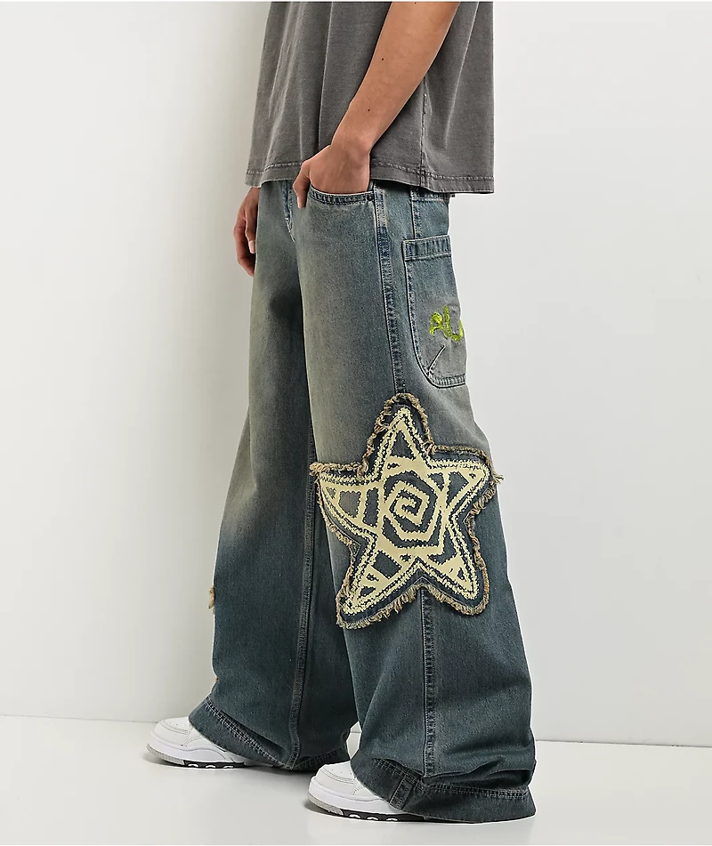 A.LAB Mega Star Patch Medium Blue Wash Jeans