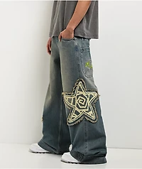 A.LAB Mega Star Patch Medium Blue Wash Jeans