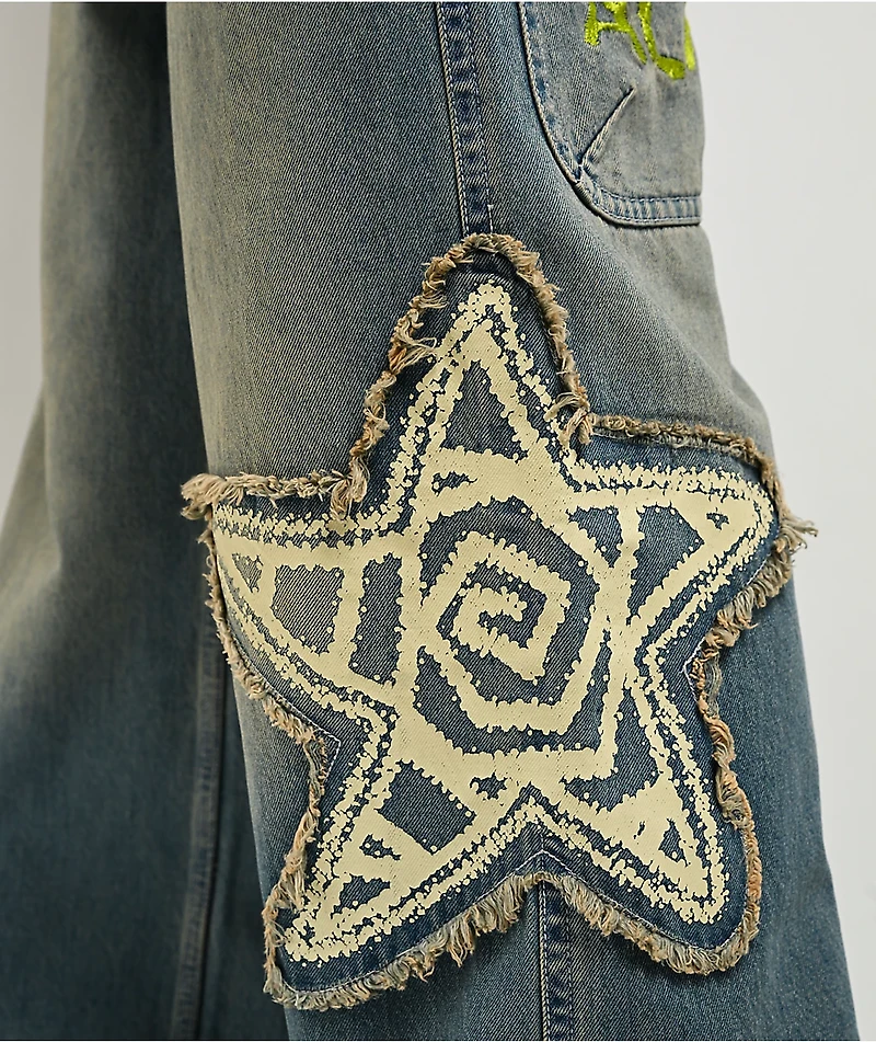 A.LAB Mega Star Patch Medium Blue Wash Jeans