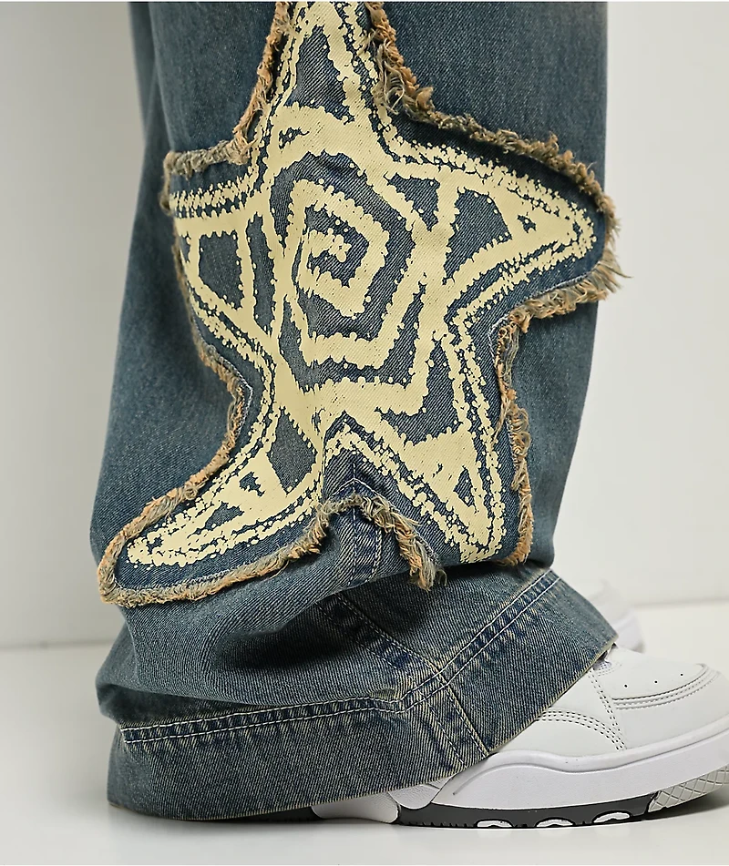 A.LAB Mega Star Patch Medium Blue Wash Jeans