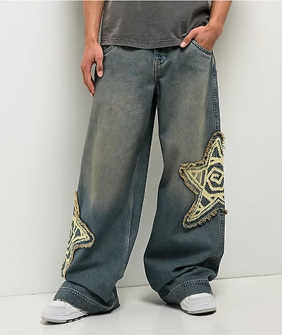 A.LAB Mega Star Patch Medium Blue Wash Jeans