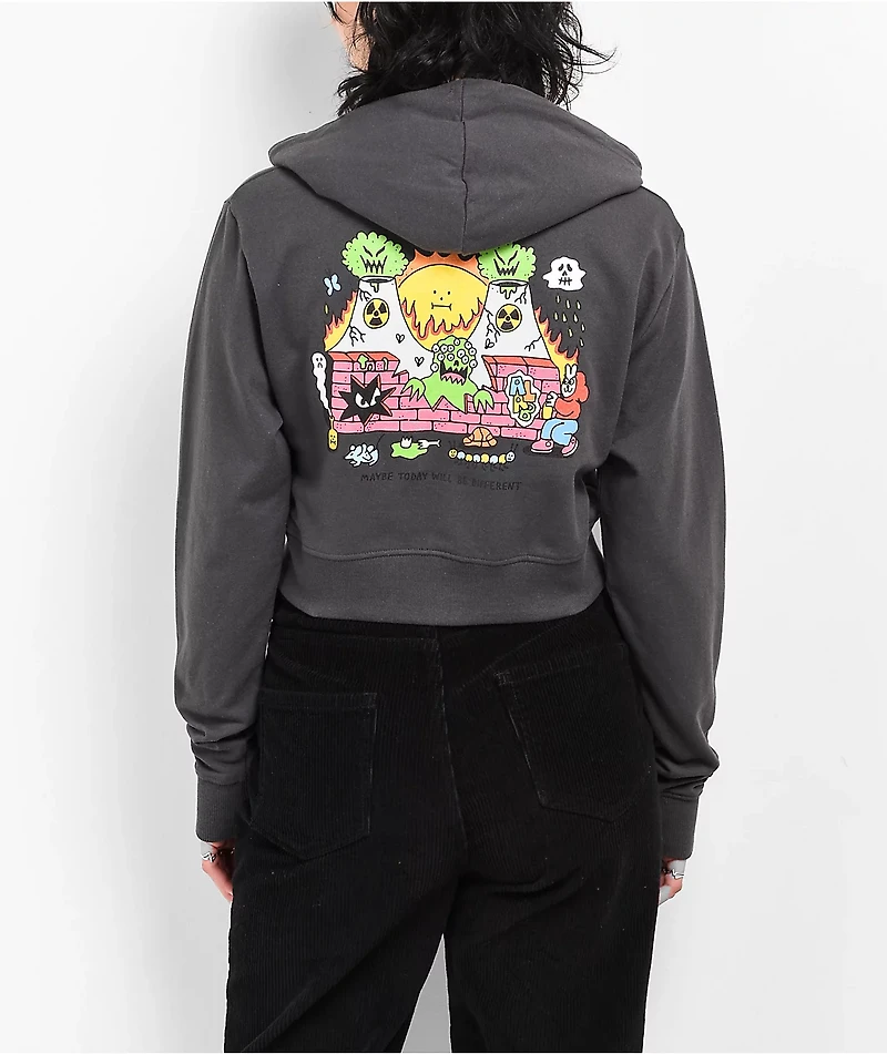 A.LAB Meltdown Charcoal Crop Zip Hoodie