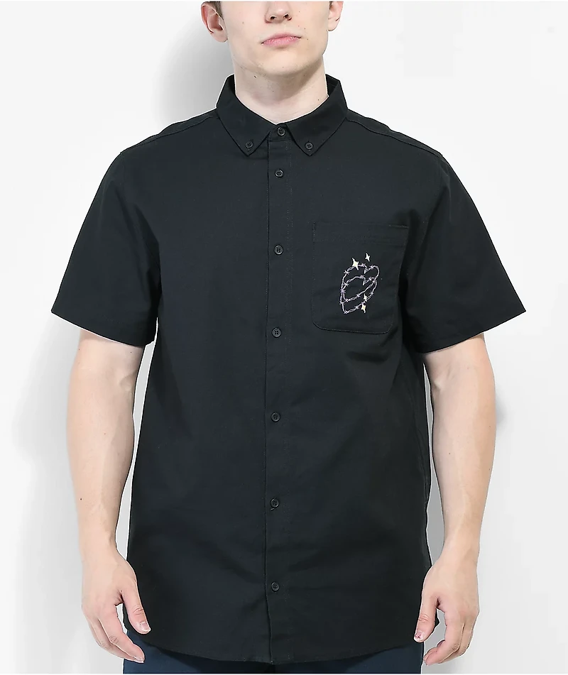 A.LAB Otaku Anime Eyes Black Short Sleeve Button Up Shirt