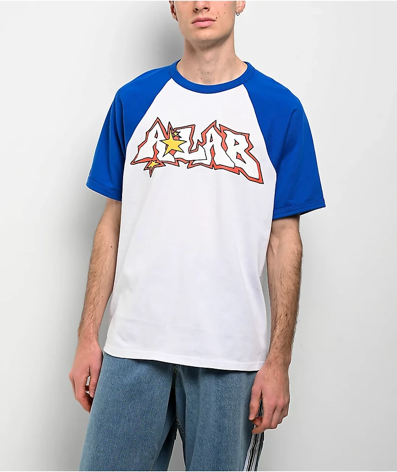 A.LAB Pixel White & Blue Raglan T-Shirt