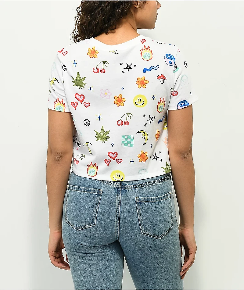 A.LAB Quinnie Doodle White Crop T-Shirt
