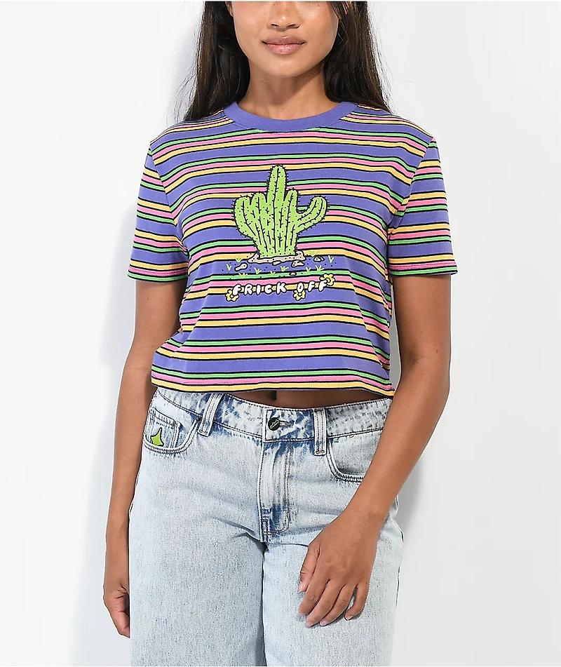 A.LAB Quinnie Frick Off Purple Stripe Crop T-Shirt