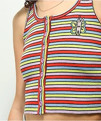 A.LAB Roscoe Red, Green & Purple Stripe Button Up Crop Tank Top