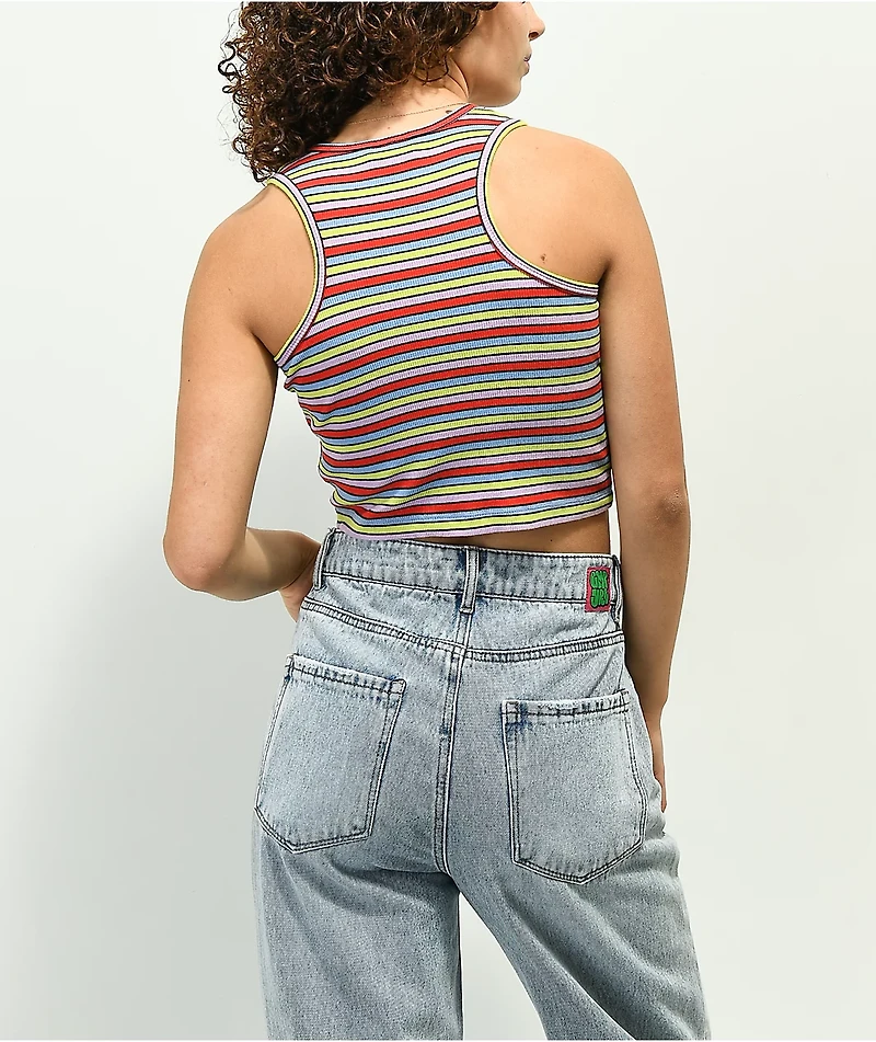A.LAB Roscoe Red, Green & Purple Stripe Button Up Crop Tank Top