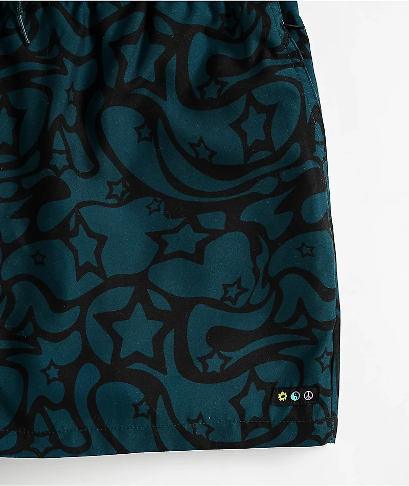 A.LAB Skippy Swirls Teal & Black Board Shorts