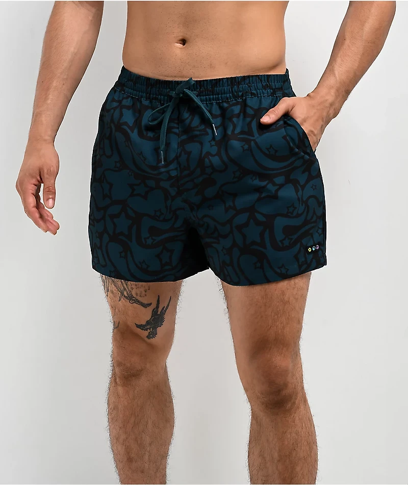 A.LAB Skippy Swirls Teal & Black Board Shorts