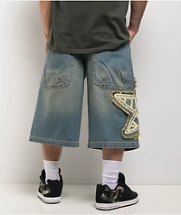 A.LAB Star Blue Wash Mega Rave Shorts