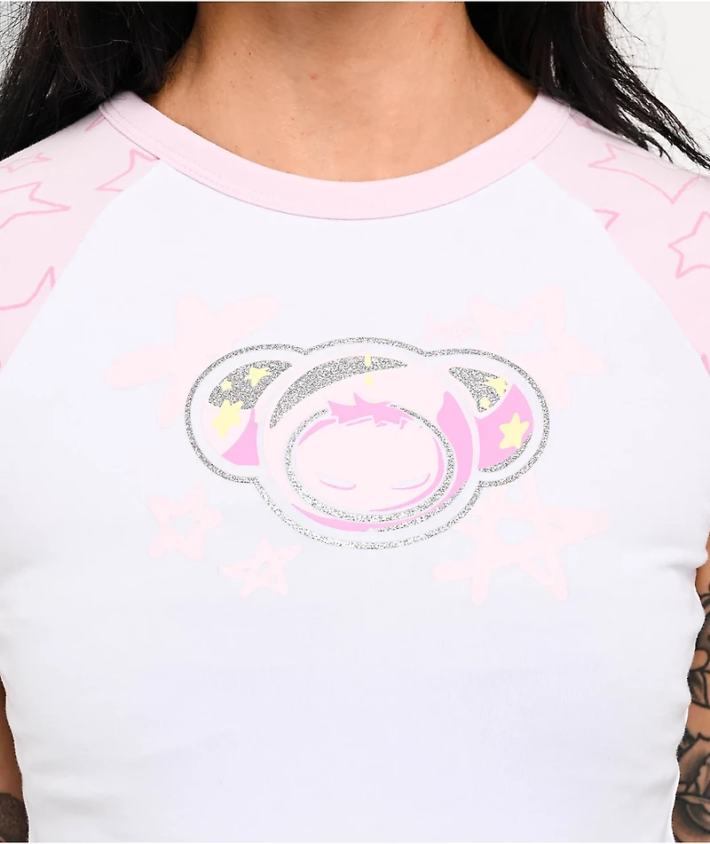 A.LAB Tammie Pink & White Raglan Crop T-Shirt