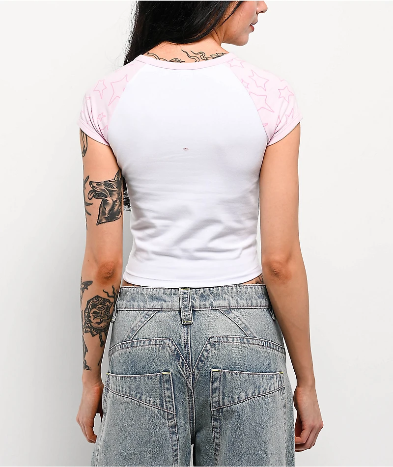 A.LAB Tammie Pink & White Raglan Crop T-Shirt