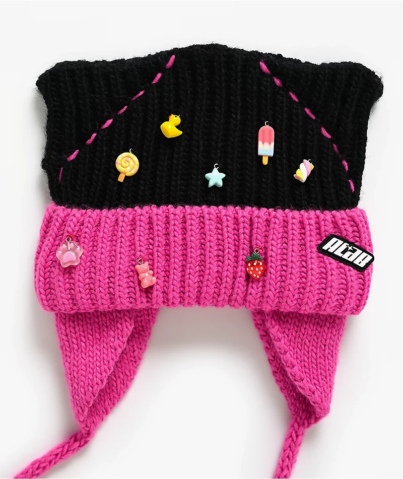 A.LAB Trinket Black & Pink Cat Flap Beanie