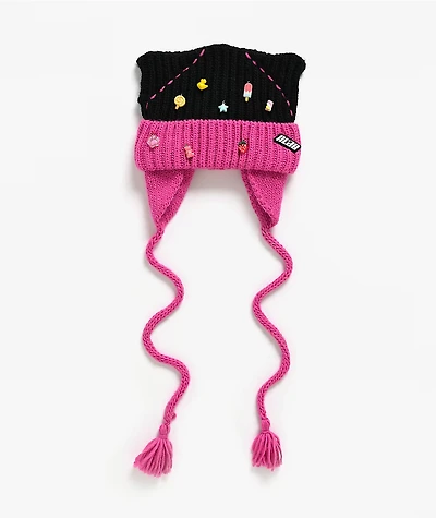 A.LAB Trinket Black & Pink Cat Flap Beanie