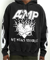 AMP Burning Heart Grey Pigment Dye Hoodie