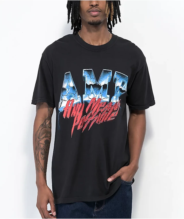 Any Means Possible AMP Lightning Black Wash T-Shirt MainPlace Mall