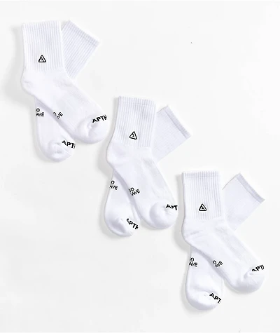 APTHCRY 3.0 Mid White 3 Pack Quarter Socks