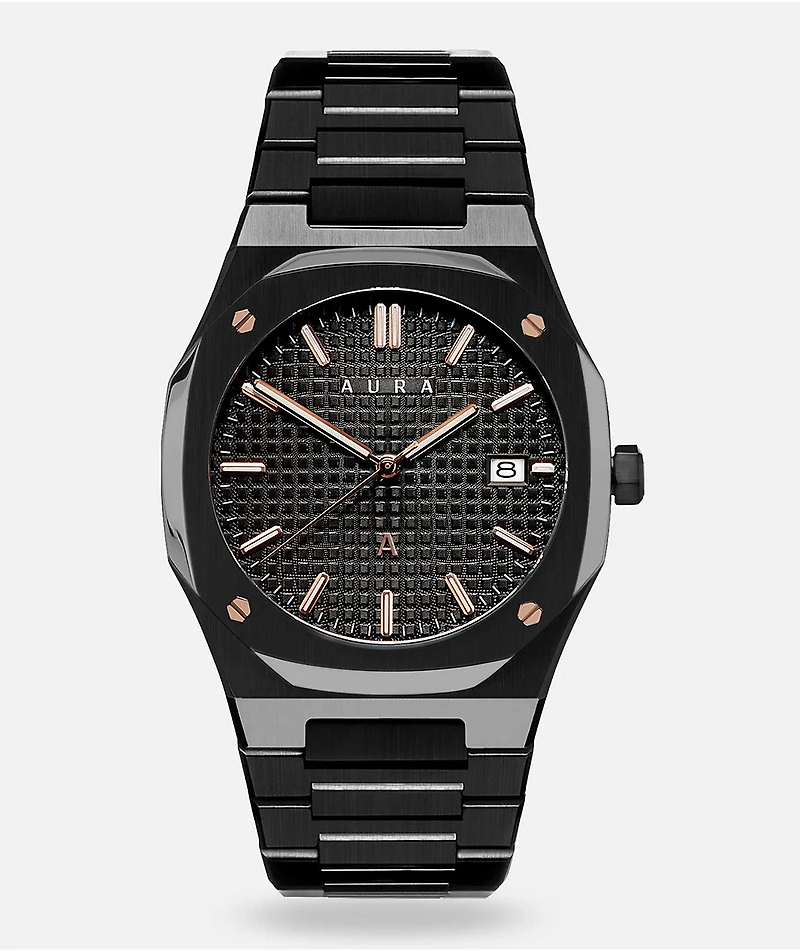 AURA Date 002 Black & Rose Analog Watch