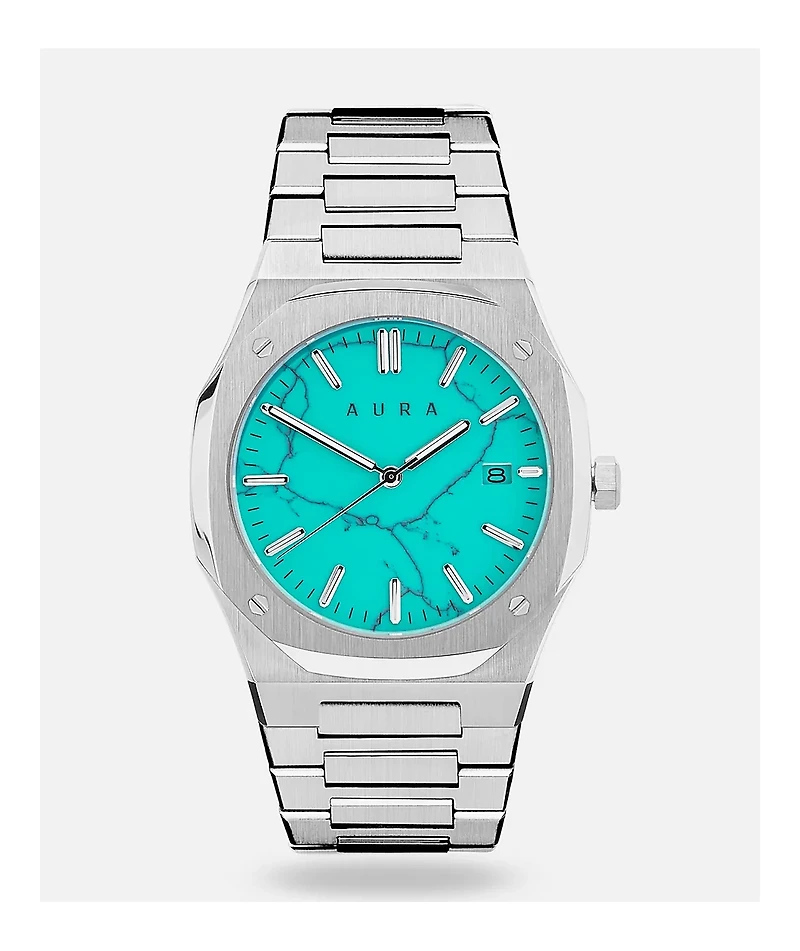 AURA Date 003 Steel & Turquoise Analog Watch