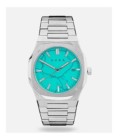 AURA Date 003 Steel & Turquoise Analog Watch