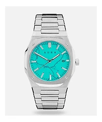 AURA Date 003 Steel & Turquoise Analog Watch