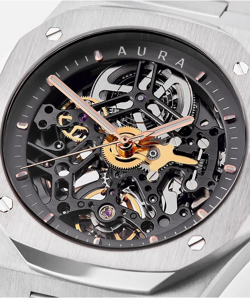 AURA Skeleton 002 Silver Analog Watch