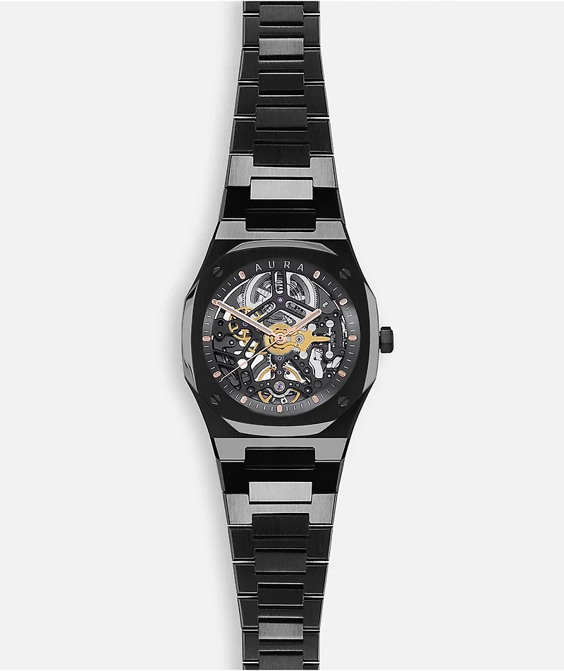 AURA Skeleton Black Analog Watch