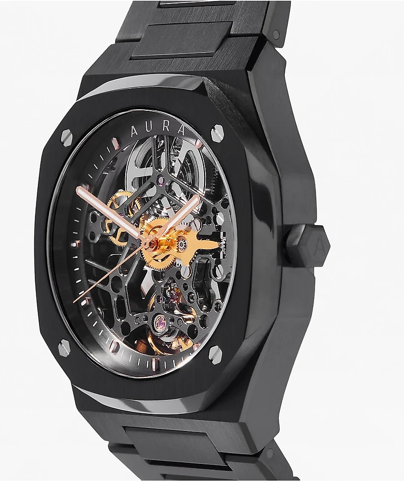 AURA Skeleton Black Analog Watch