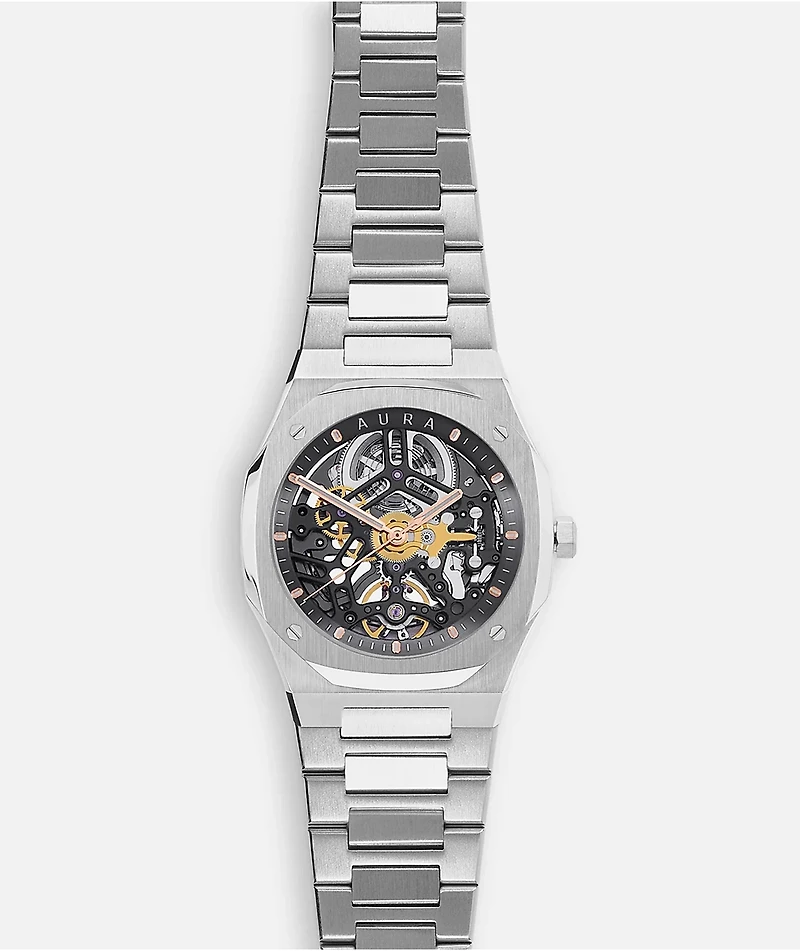 AURA Skeleton Steel Analog Watch