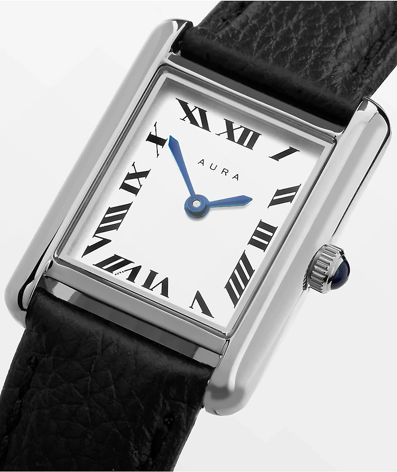 AURA Tank Steel Black & Silver Analog Watch