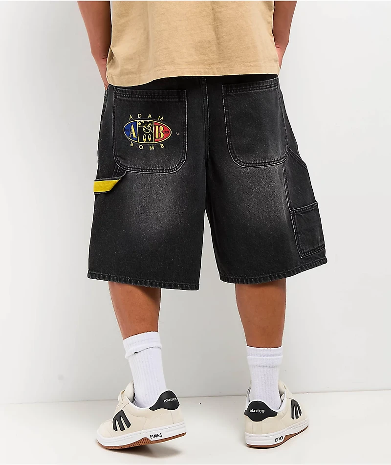 Adam Bomb 5 Star Black Wash Baggy Carpenter Shorts