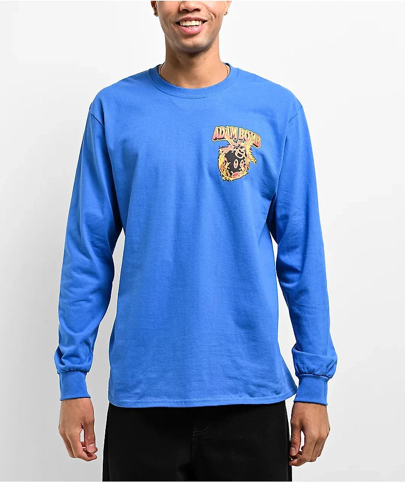 Adam Bomb Flaming Blue Long Sleeve T-Shirt