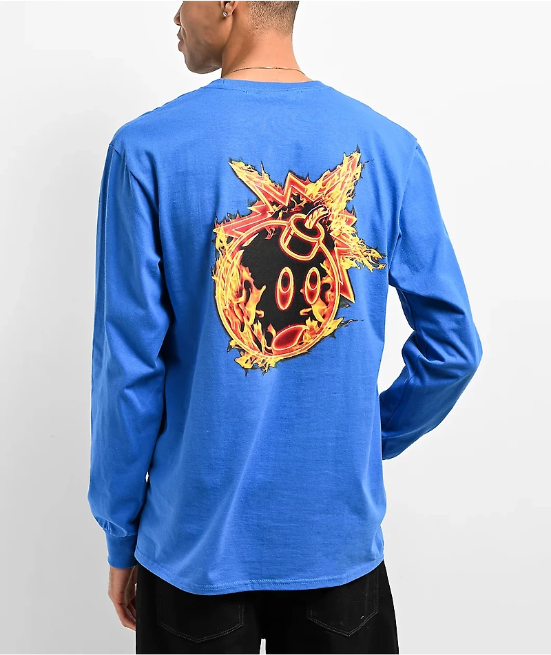 Adam Bomb Flaming Blue Long Sleeve T-Shirt