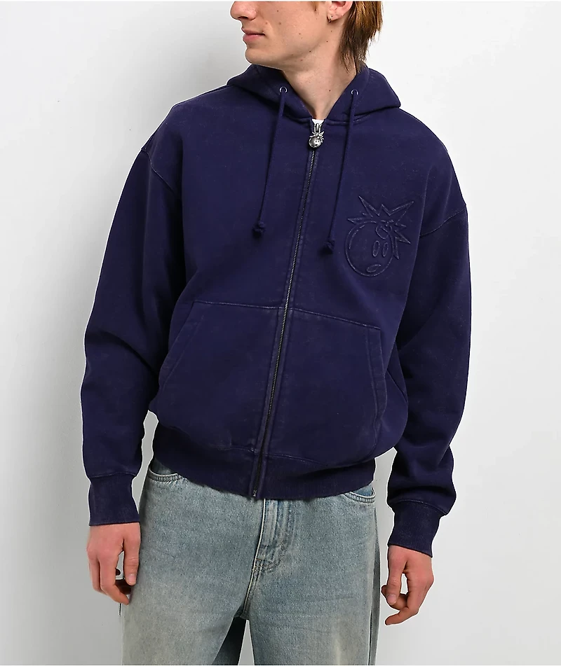 Adam Bomb Logo Blue Wash Zip Hoodie