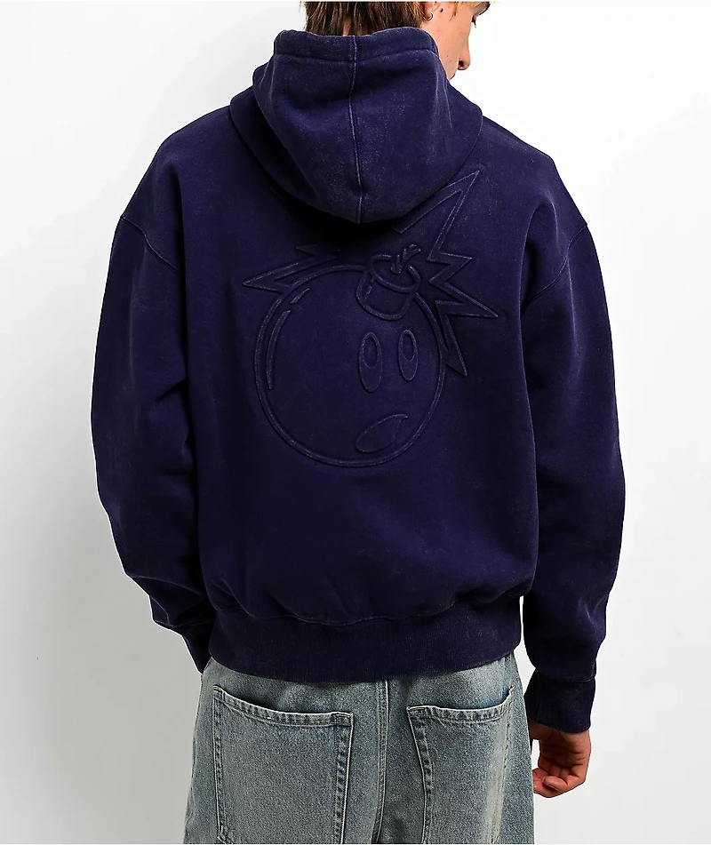 Adam Bomb Logo Blue Wash Zip Hoodie