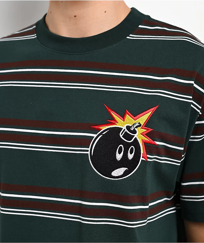 Adam Bomb Logo Striped Green Knit Boxy T-Shirt