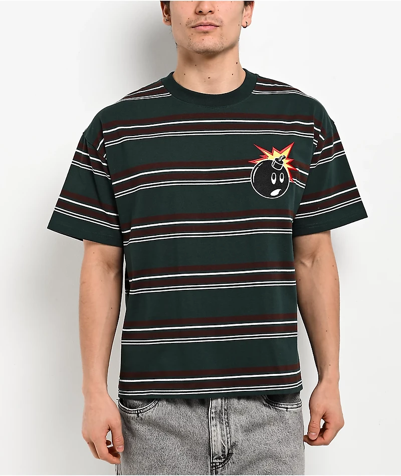 Adam Bomb Logo Striped Green Knit Boxy T-Shirt