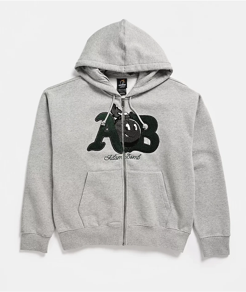 Adam Bomb Mascot Chenille Grey Zip Hoodie
