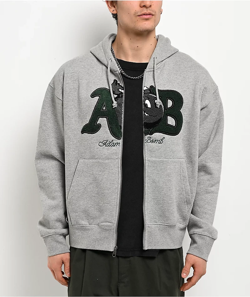 Adam Bomb Mascot Chenille Grey Zip Hoodie
